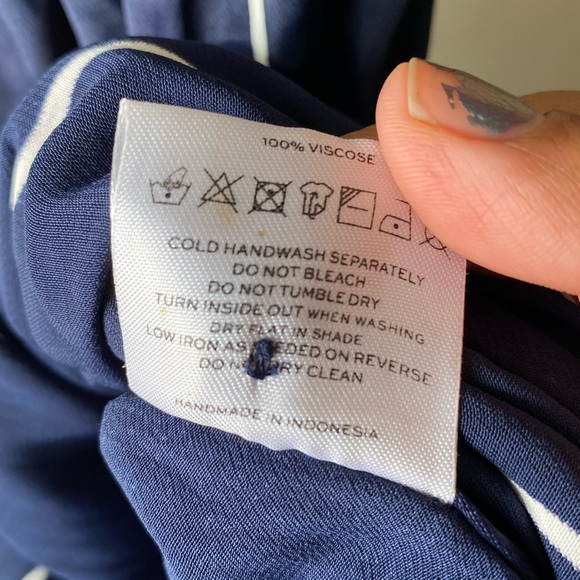 Faithfull The Brand Navy Blue Pinstripe Button Side Midi Dress Size 6 Sleeveless - Picture 8 of 8